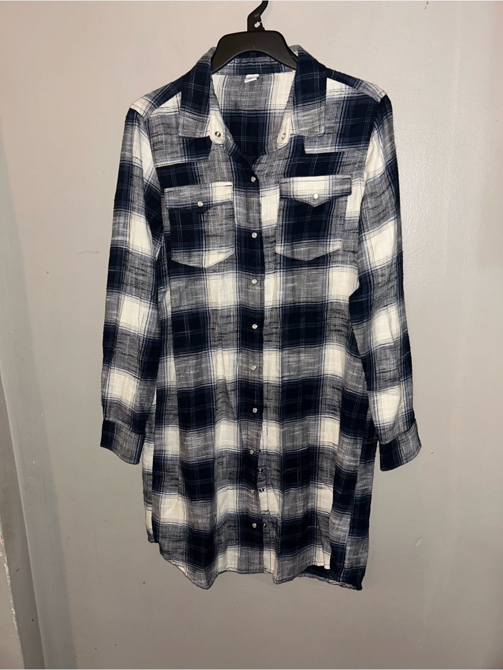 Old Navy Dress - navy/cream plaid Webster inspired button front shirt dress - Picture 3 of 11